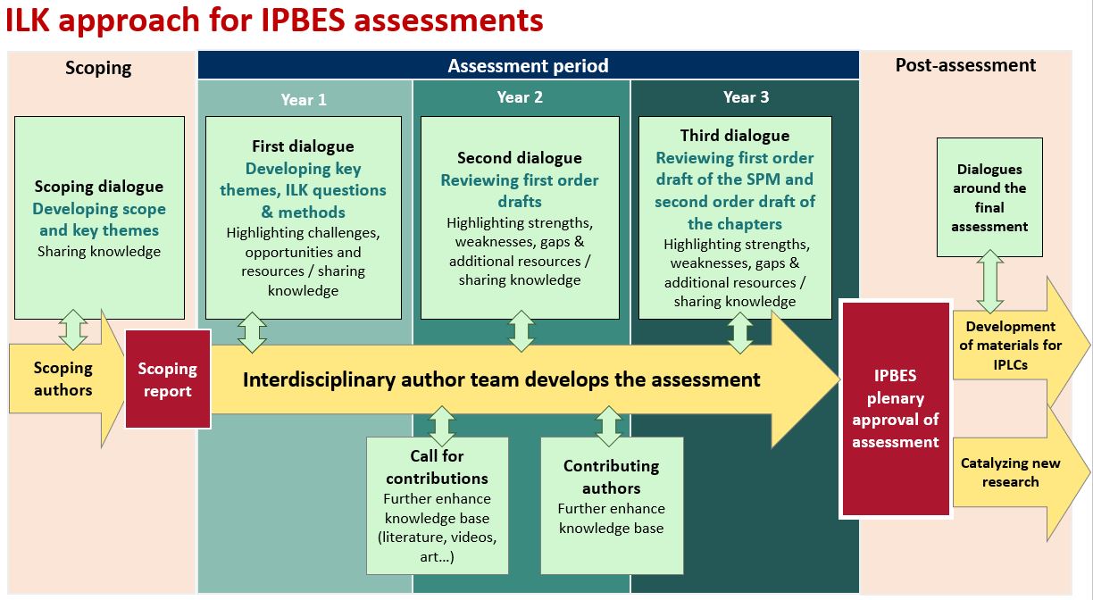 Diagram of the IPBES assessment approach to working with ILK